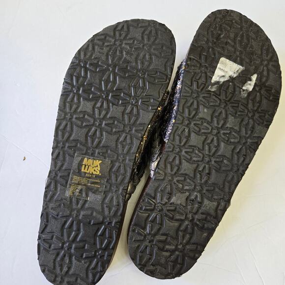 New Muks Luks Womens Thong Sandal Size 10 Cow Suede Braided Sequin Boho Artsy - Picture 10 of 11